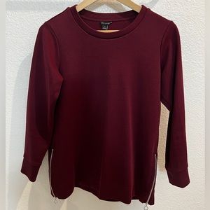 Ann Taylor burgundy top with zipper detail XS